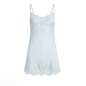NWT SKIMS Sky Blue Lace Floral Chemise Slip Mini Dress Satin